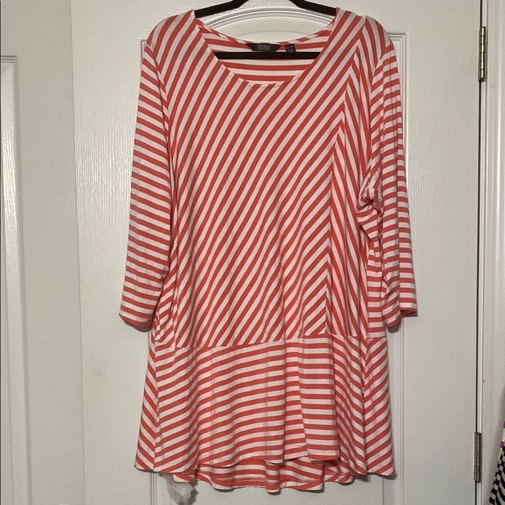 Dennis By Dennis Basso Pink and White Striped Tunic Top Women’s Size 3X